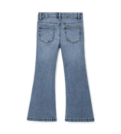 Κοριτσίστικο τζιν παντελόνι καμπάνα Original Marines με 5 τσέπες και διακοσμητικό σχέδιο.