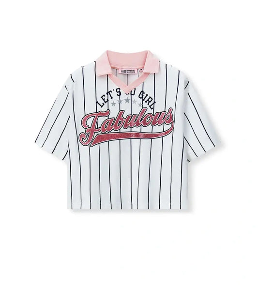 Παιδικό T-shirt για κορίτσι με ρίγες και ροζ γιακά πόλο.
