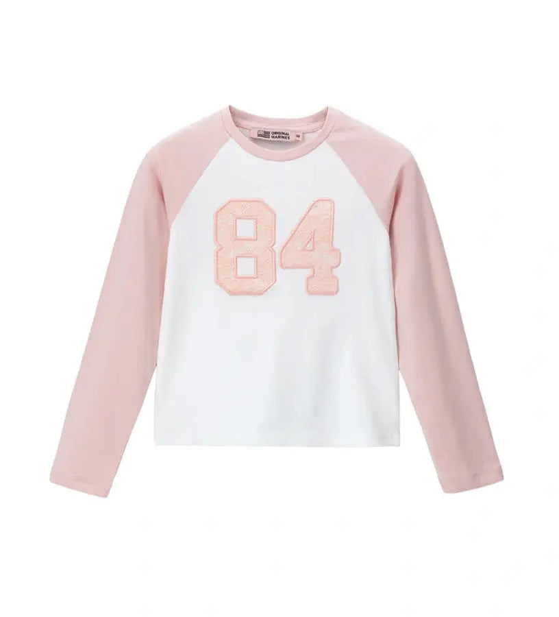 Παιδική μπλούζα για κορίτσι λευκή με raglan μανίκια και δαντέλα.
