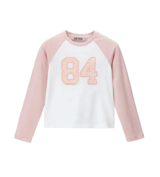 Παιδική μπλούζα για κορίτσι λευκή με raglan μανίκια και δαντέλα.
