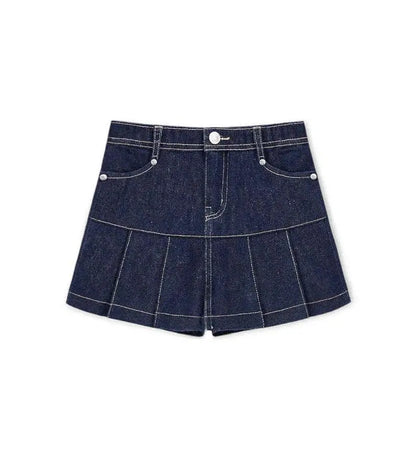 Παιδικό παντελόνι culotte για κορίτσι από μπλε denim ύφασμα με πιέτες.