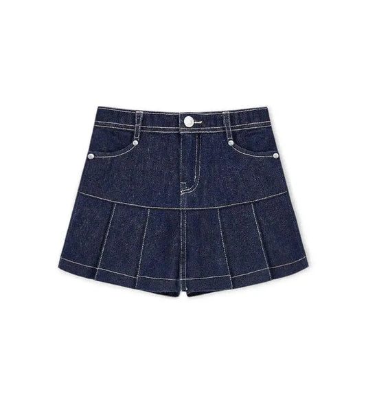 Παιδικό παντελόνι culotte για κορίτσι από μπλε denim ύφασμα με πιέτες.
