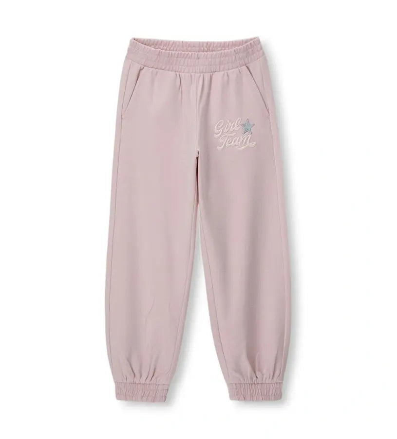 Παιδικό παντελόνι φόρμας για κορίτσι σε ροζ χρώμα με λάστιχο στη μέση.