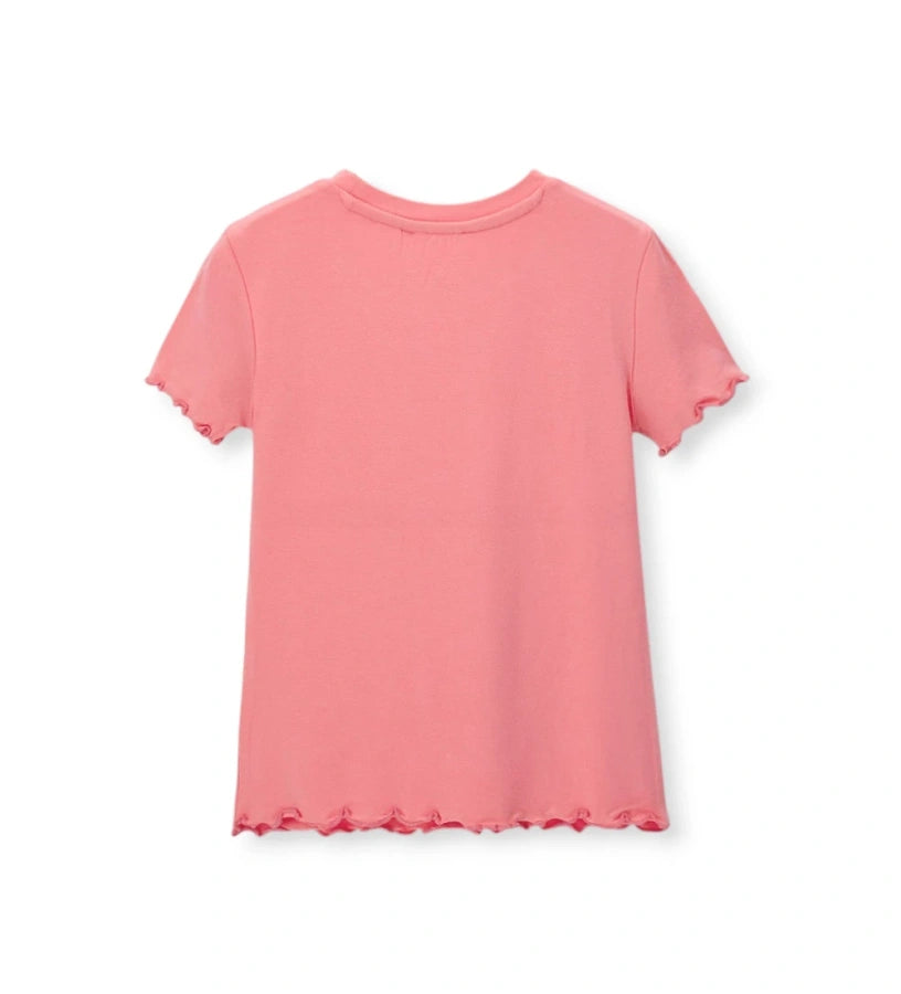 Σετ 2 τεμαχίων παιδικά T-shirts για κορίτσι σε κοραλί χρώμα με ριμπ ύφανση.