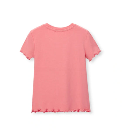 Σετ 2 τεμαχίων παιδικά T-shirts για κορίτσι σε κοραλί χρώμα με ριμπ ύφανση.
