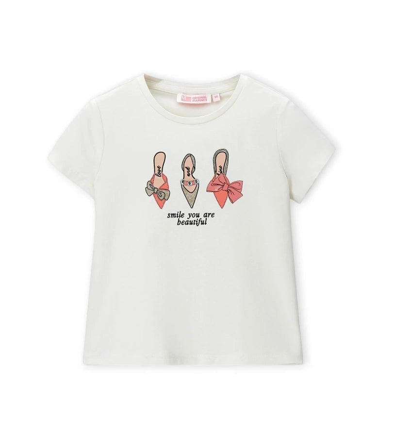 Παιδικό T-shirt για κορίτσι σε λευκό χρώμα με glitter τύπωμα και στρασάκια.