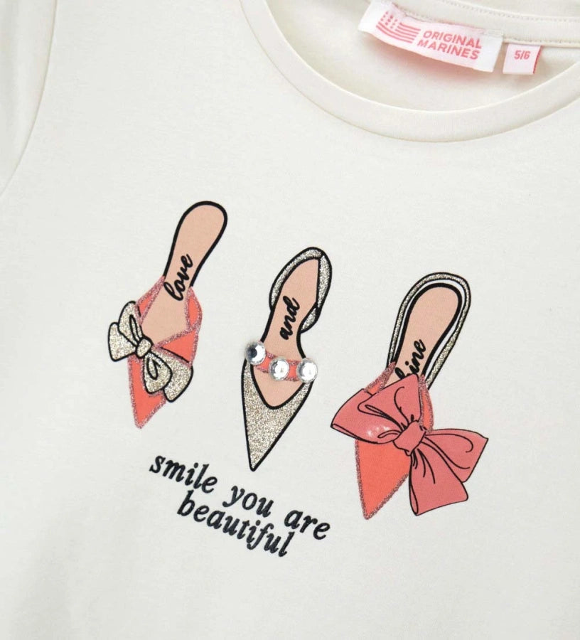 Παιδικό T-shirt για κορίτσι σε λευκό χρώμα με glitter τύπωμα και στρασάκια.