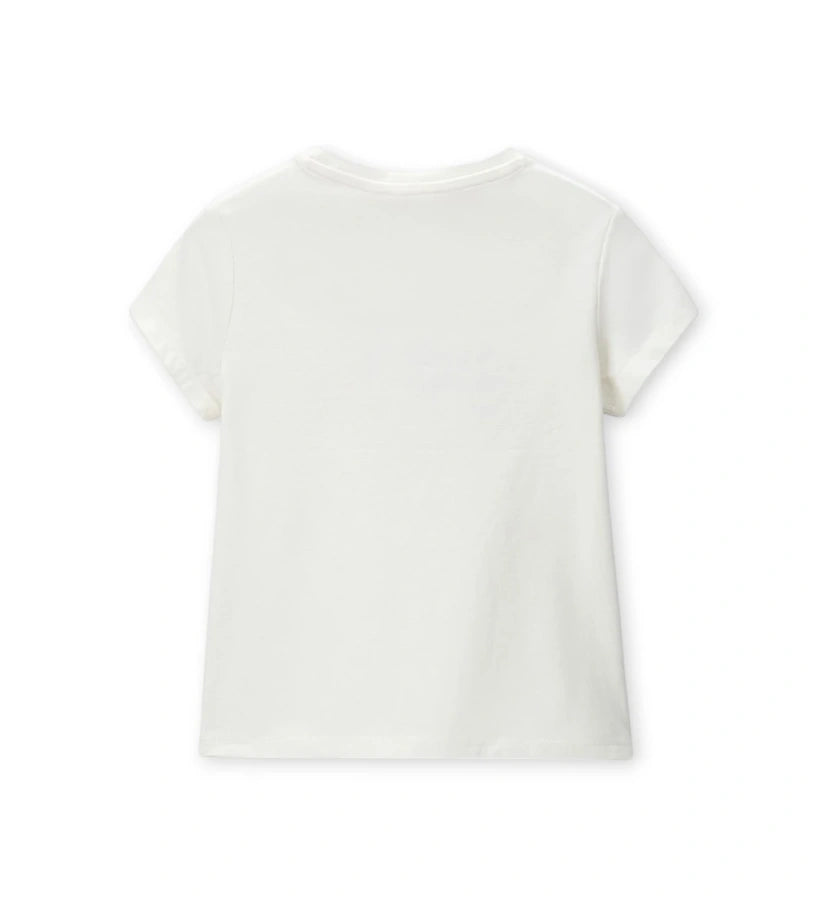 Παιδικό T-shirt για κορίτσι σε λευκό χρώμα με glitter τύπωμα και στρασάκια.