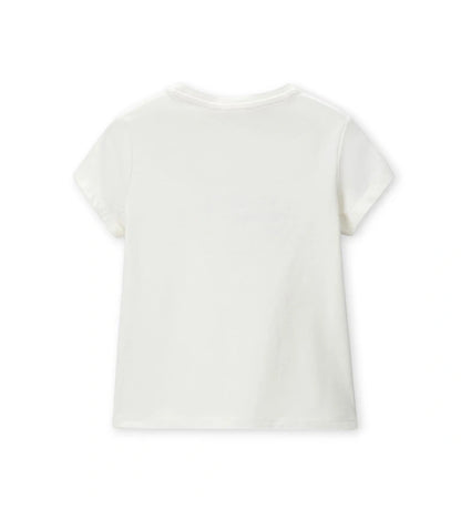 Παιδικό T-shirt για κορίτσι σε λευκό χρώμα με glitter τύπωμα και στρασάκια.