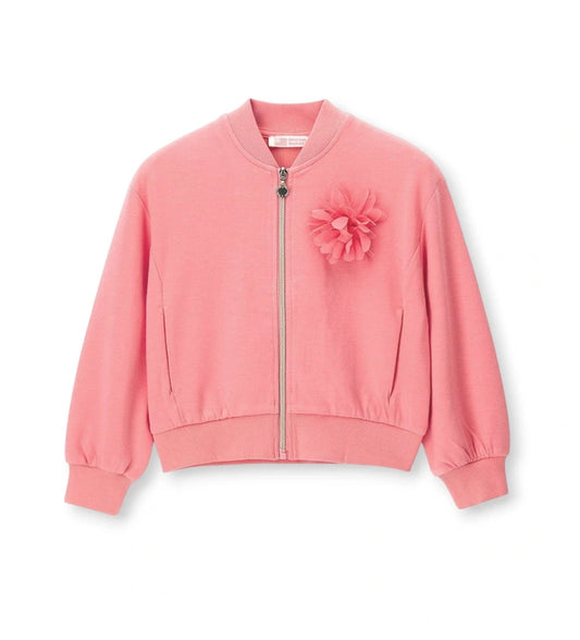 Παιδική ζακέτα φούτερ για κορίτσι σε ροζ χρώμα με λουλούδι από τούλι Original Marines.
