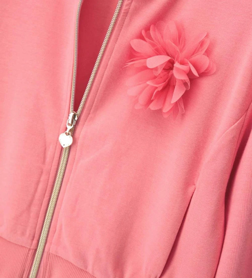 Παιδική ζακέτα φούτερ για κορίτσι σε ροζ χρώμα με λουλούδι από τούλι Original Marines.