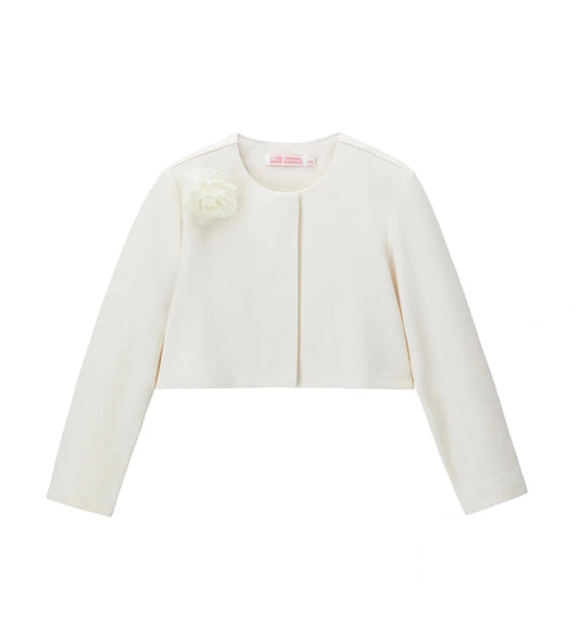 Παιδική ζακέτα για κορίτσι σε απαλό κίτρινο χρώμα από ελαστική βισκόζη με λουλούδι.