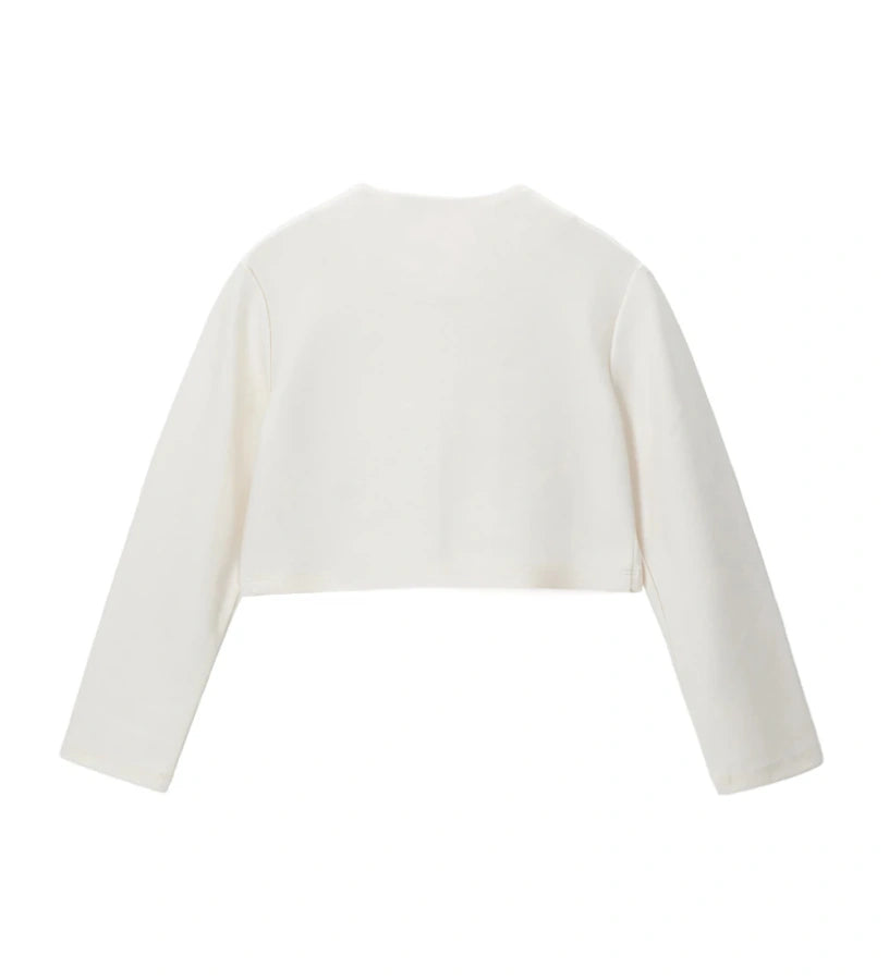 Η "delicate" εφαρμογή και η ποιότητα της stretch viscose ζακέτας για ηλικίες 5-14 ετών.
