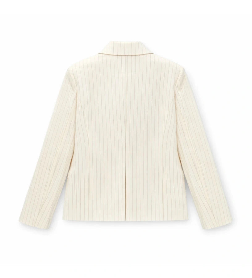 Παιδικό blazer για κορίτσι σταυρωτό με ριγέ σχέδιο και λουλούδι από τούλι στο πέτο.