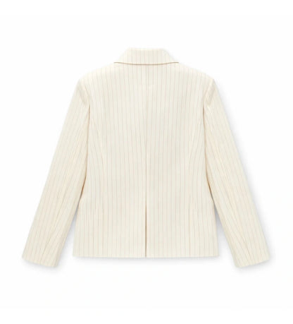 Παιδικό blazer για κορίτσι σταυρωτό με ριγέ σχέδιο και λουλούδι από τούλι στο πέτο.