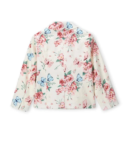 Η κομψή εφαρμογή και οι flap τσέπες στο παιδικό φλοράλ σακάκι για ηλικίες 5-14 ετών.