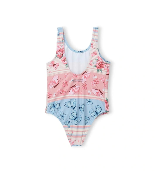 Παιδικό ολόσωμο μαγιό για κορίτσι με πολύχρωμο τύπωμα λουλούδια και πεταλούδες