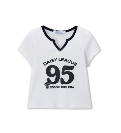 Παιδικό λευκό ριμπ T-shirt για κορίτσι με μπλε λαιμόκοψη και στάμπα Original Marines.