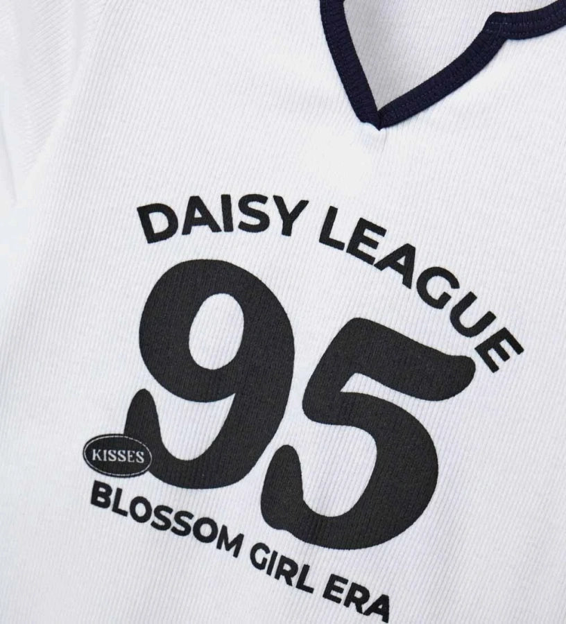 Παιδικό λευκό ριμπ T-shirt για κορίτσι με μπλε λαιμόκοψη και στάμπα Original Marines.