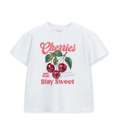 Παιδικό λευκό βαμβακερό T-shirt για κορίτσι με λαμπερό σχέδιο από στρας Original Marines.