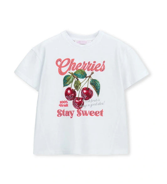 Παιδικό λευκό βαμβακερό T-shirt για κορίτσι με λαμπερό σχέδιο από στρας Original Marines.
