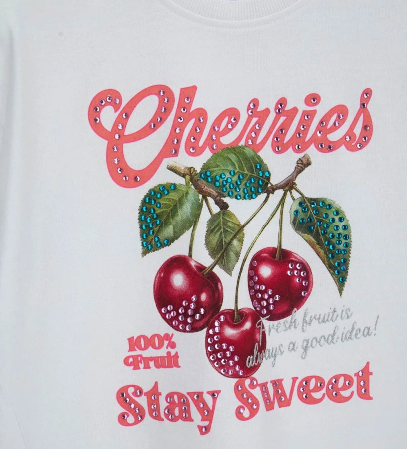 Παιδικό λευκό βαμβακερό T-shirt για κορίτσι με λαμπερό σχέδιο από στρας Original Marines.