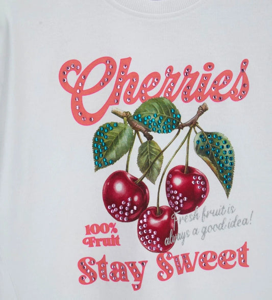 Παιδικό λευκό βαμβακερό T-shirt για κορίτσι με λαμπερό σχέδιο από στρας Original Marines.