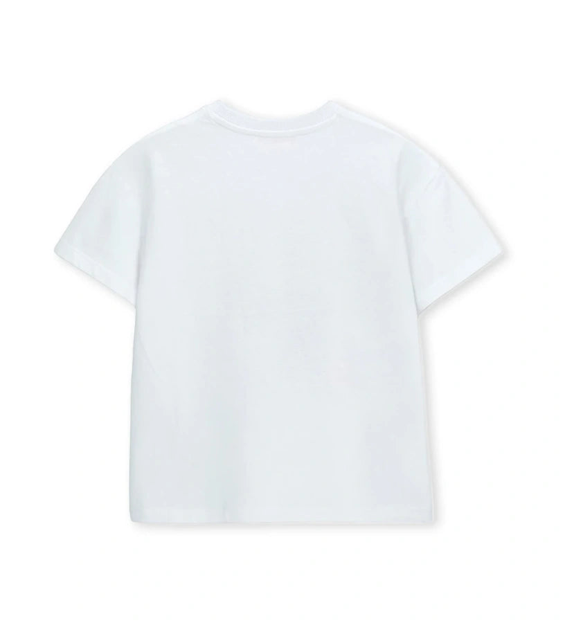 Παιδικό λευκό βαμβακερό T-shirt για κορίτσι με λαμπερό σχέδιο από στρας Original Marines.