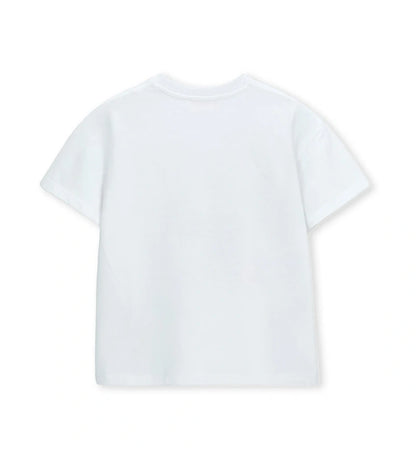Παιδικό λευκό βαμβακερό T-shirt για κορίτσι με λαμπερό σχέδιο από στρας Original Marines.