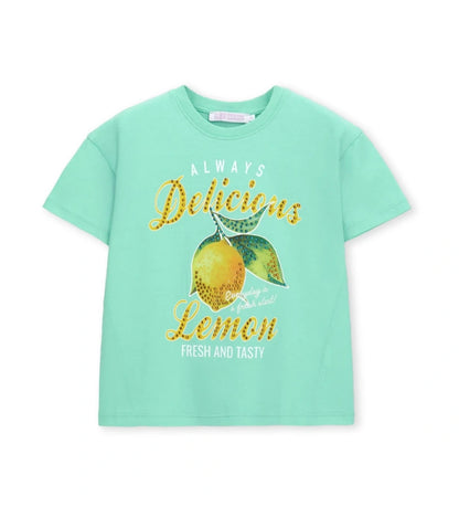 Παιδικό πράσινο βαμβακερό T-shirt για κορίτσι με λαμπερό σχέδιο από στρας Original Marines.