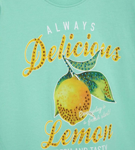 Παιδικό πράσινο βαμβακερό T-shirt για κορίτσι με λαμπερό σχέδιο από στρας Original Marines.
