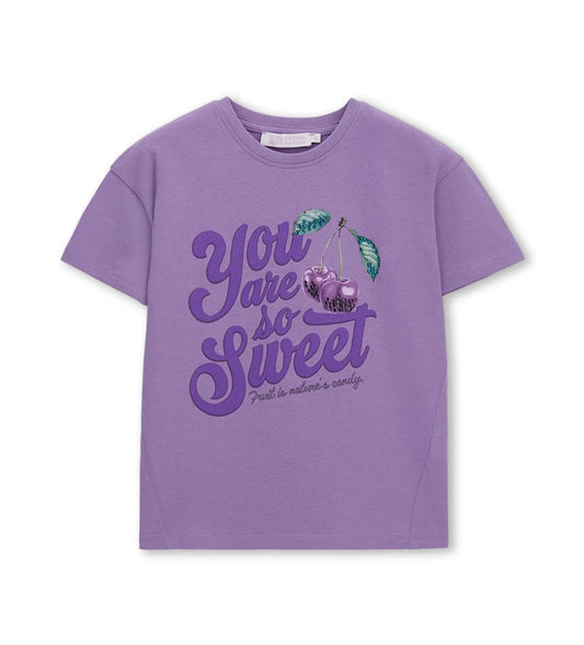 Παιδικό μωβ βαμβακερό T-shirt για κορίτσι με λαμπερό σχέδιο από στρας Original Marines.