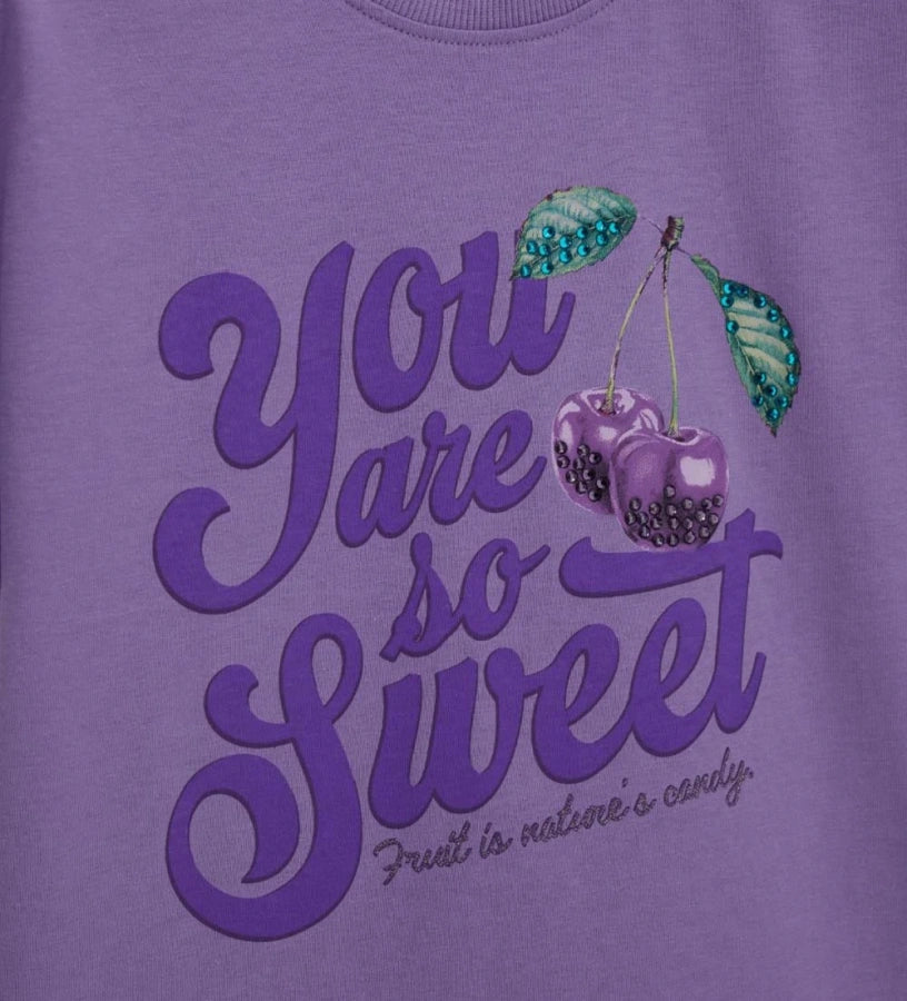 Παιδικό μωβ βαμβακερό T-shirt για κορίτσι με λαμπερό σχέδιο από στρας Original Marines.