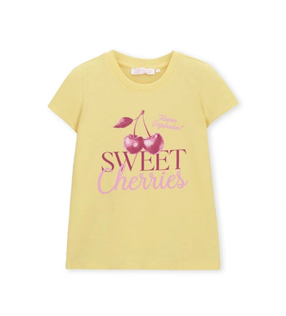 Παιδικό κίτρινο stretch βαμβακερό T-shirt για κορίτσι με μοντέρνα στάμπα Original Marines.