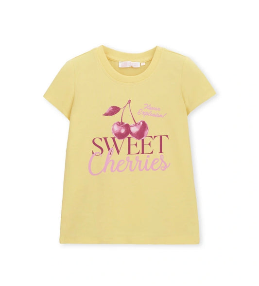 Παιδικό κίτρινο stretch βαμβακερό T-shirt για κορίτσι με μοντέρνα στάμπα Original Marines.