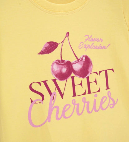 Παιδικό κίτρινο stretch βαμβακερό T-shirt για κορίτσι με μοντέρνα στάμπα Original Marines.