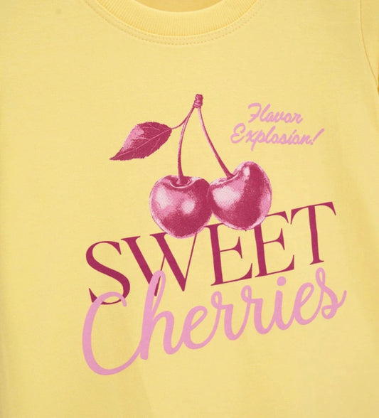 Παιδικό κίτρινο stretch βαμβακερό T-shirt για κορίτσι με μοντέρνα στάμπα Original Marines.