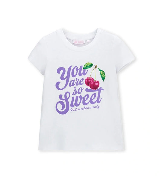 Παιδικό λευκό stretch βαμβακερό T-shirt για κορίτσι με μωβ στάμπα Original Marines.