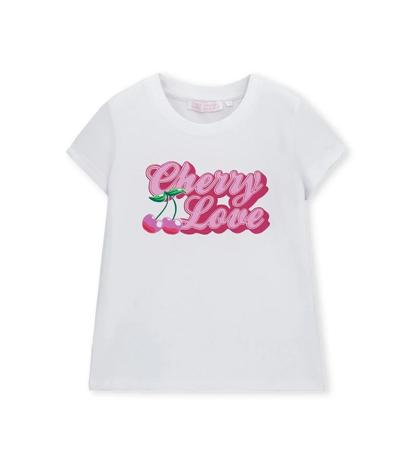 Παιδικό λευκό stretch βαμβακερό T-shirt για κορίτσι με ροζ στάμπα Original Marines.