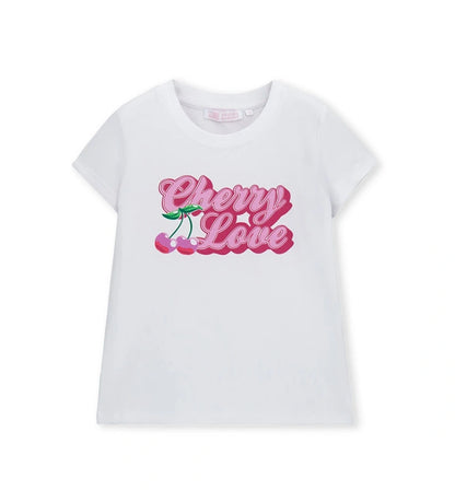 Παιδικό λευκό stretch βαμβακερό T-shirt για κορίτσι με ροζ στάμπα Original Marines.