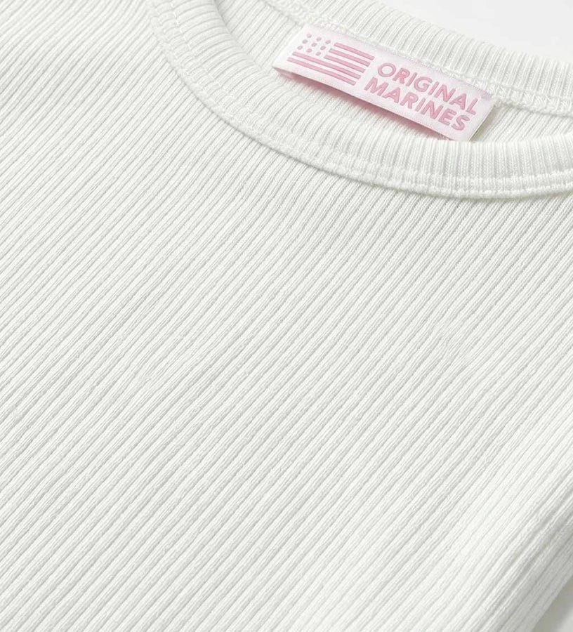 Παιδικό λευκό ριμπ T-shirt για κορίτσι με σούρα στο τελείωμα Original Marines.