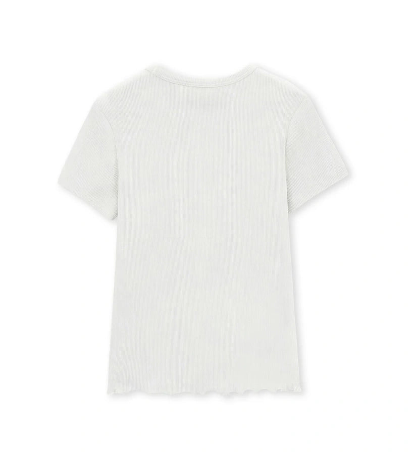 Παιδικό λευκό ριμπ T-shirt για κορίτσι με σούρα στο τελείωμα Original Marines.