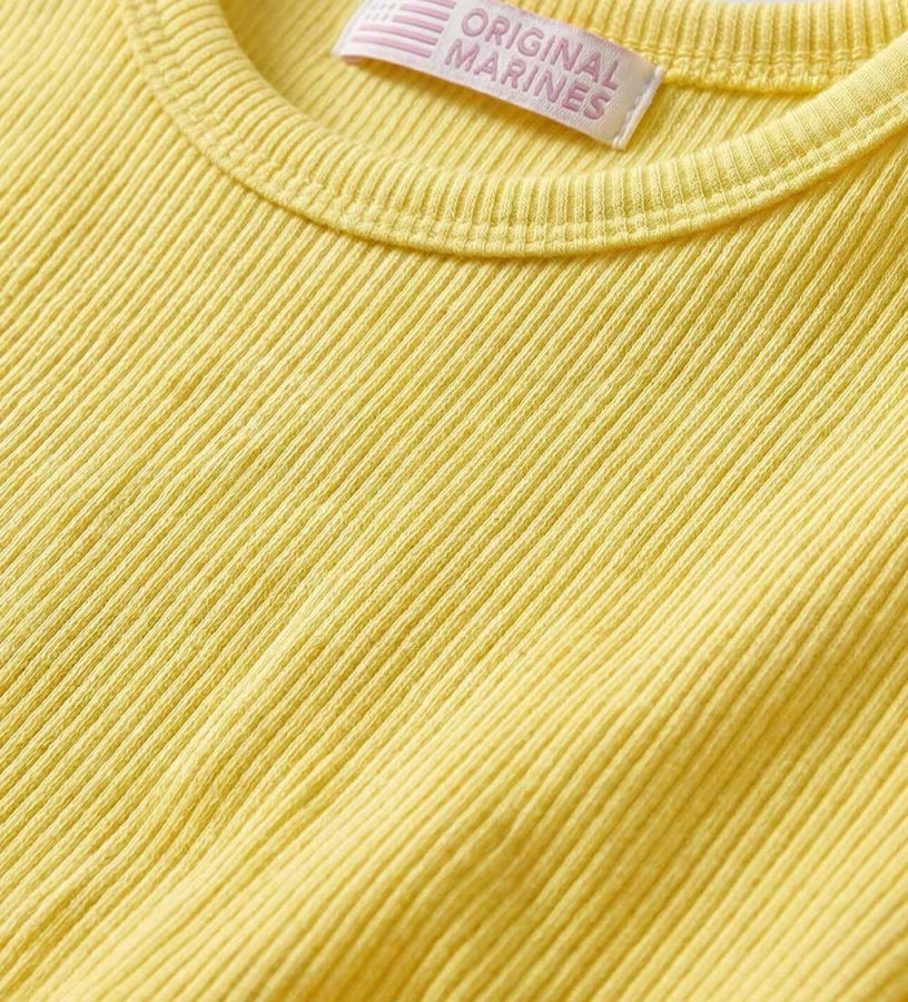 Παιδικό κίτρινο ριμπ T-shirt για κορίτσι με σούρα στο τελείωμα Original Marines.