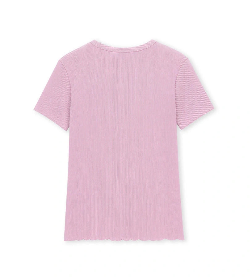 Παιδικό ροζ ριμπ T-shirt για κορίτσι με σούρα στο τελείωμα Original Marines.