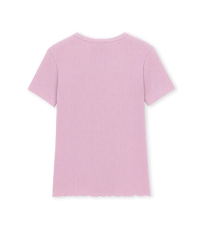 Παιδικό ροζ ριμπ T-shirt για κορίτσι με σούρα στο τελείωμα Original Marines.