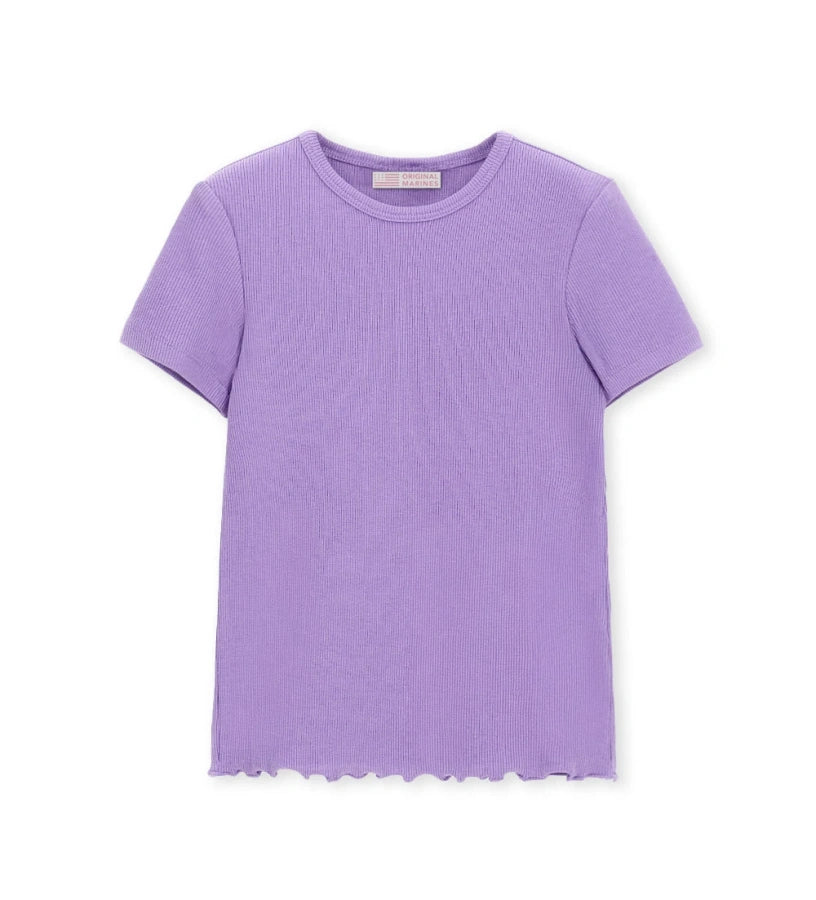 Παιδικό μοβ ριμπ T-shirt για κορίτσι με σούρα στο τελείωμα Original Marines.