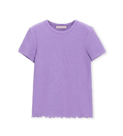 Παιδικό μοβ ριμπ T-shirt για κορίτσι με σούρα στο τελείωμα Original Marines.