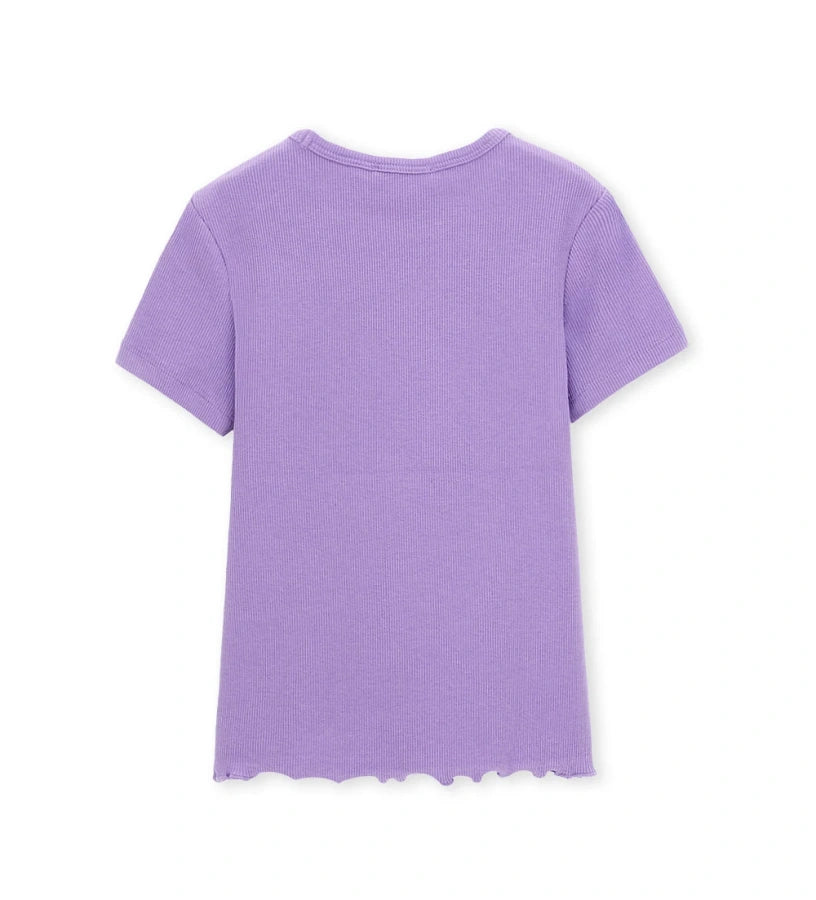 Παιδικό μοβ ριμπ T-shirt για κορίτσι με σούρα στο τελείωμα Original Marines.