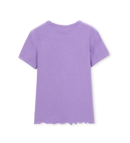 Παιδικό μοβ ριμπ T-shirt για κορίτσι με σούρα στο τελείωμα Original Marines.