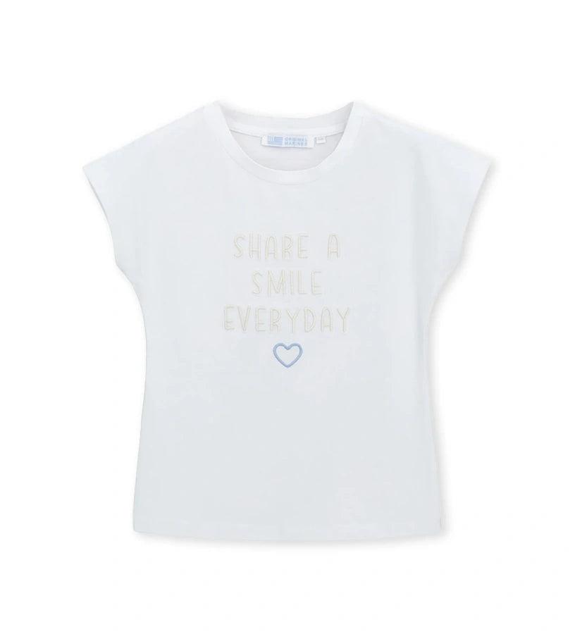 Παιδικό λευκό T-shirt για κορίτσι 5-14 ετών από ελαστικό βαμβάκι με κέντημα Original Marines.